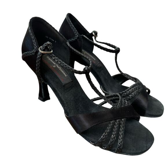 Stephanie Professional Ballroom dancing shoes 3" heel black suede satin 7 - Picture 11 of 13